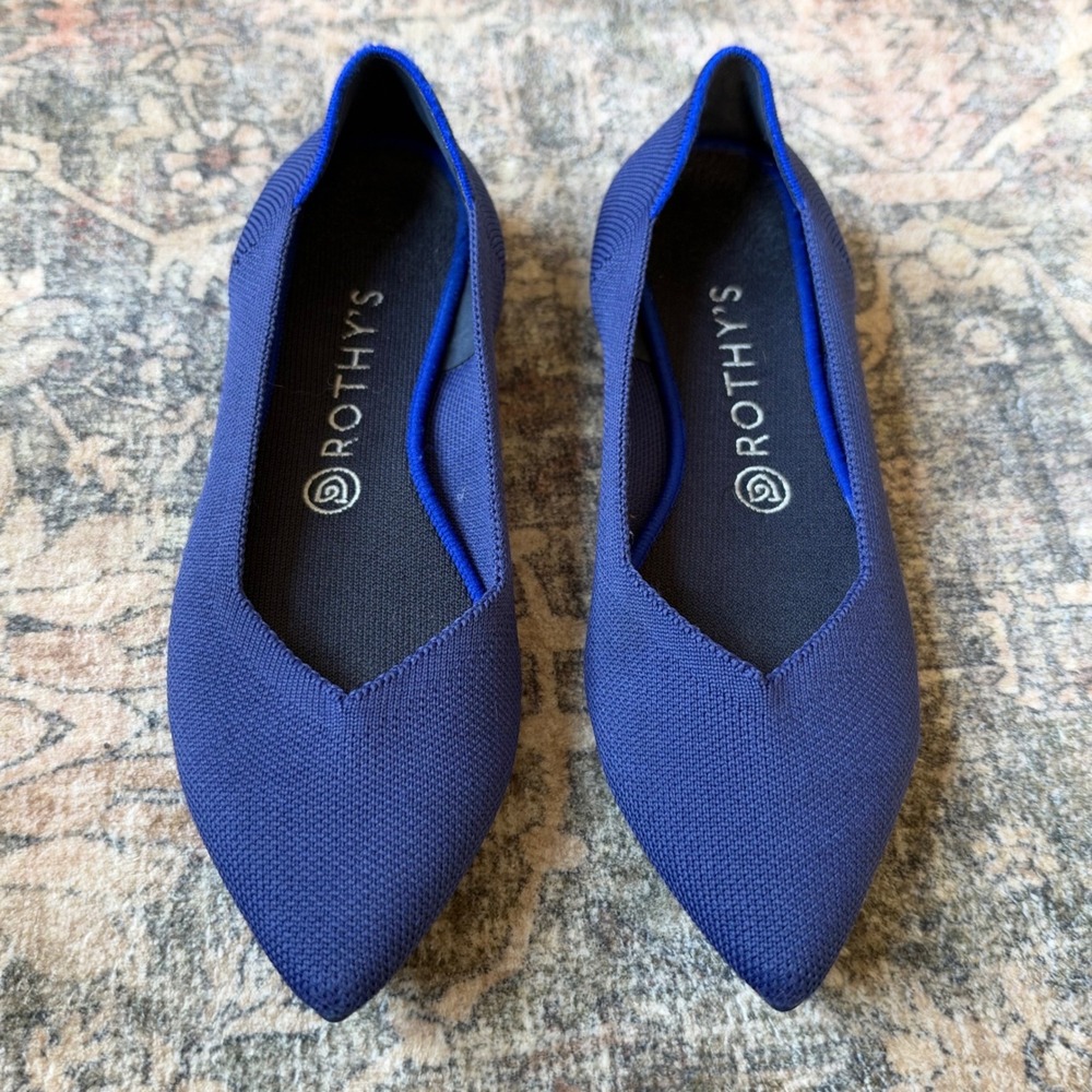 Rothys The Point Royal Blue Pointed Toe Knit Flats Womens Size 9 Sustainable